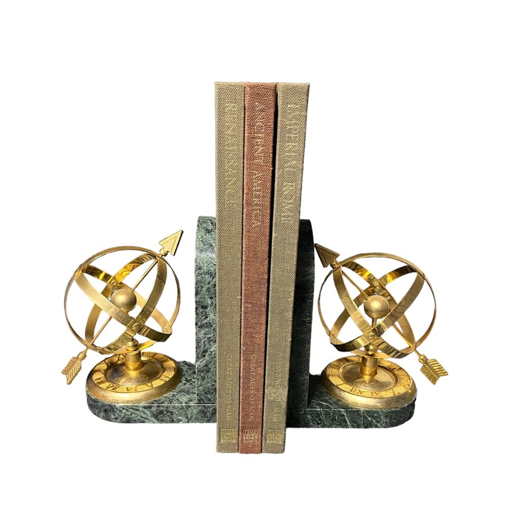 Vintage Brass & Marble Bookends